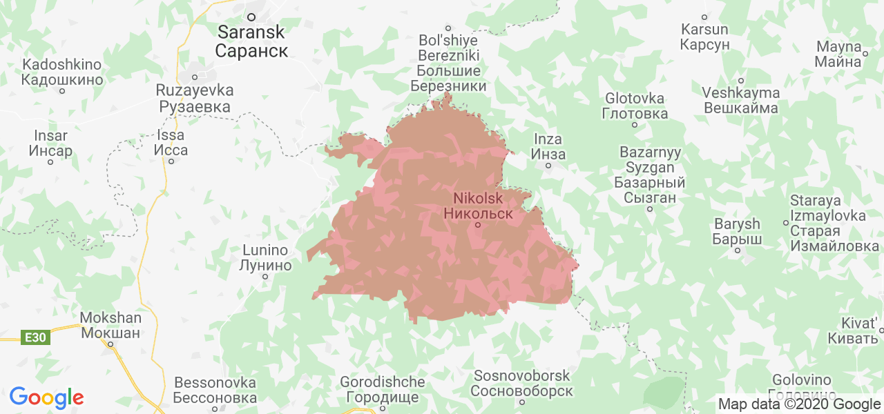 Изображение Никольского района Пензенской области на карте