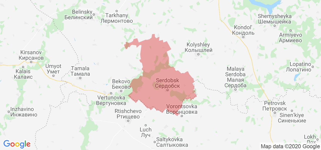 Изображение Сердобского района Пензенской области на карте
