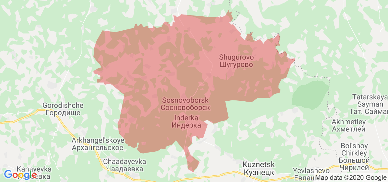 Изображение Сосновоборского района Пензенской области на карте