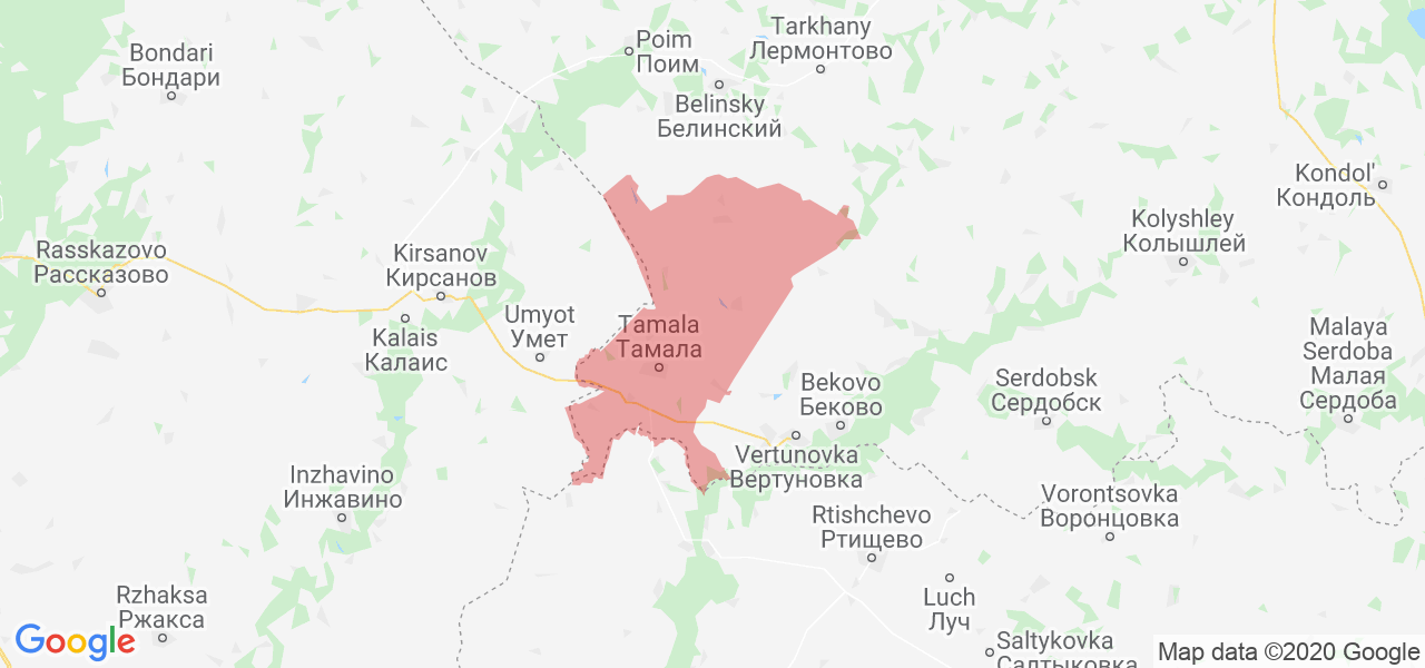 Изображение Тамалинского района Пензенской области на карте