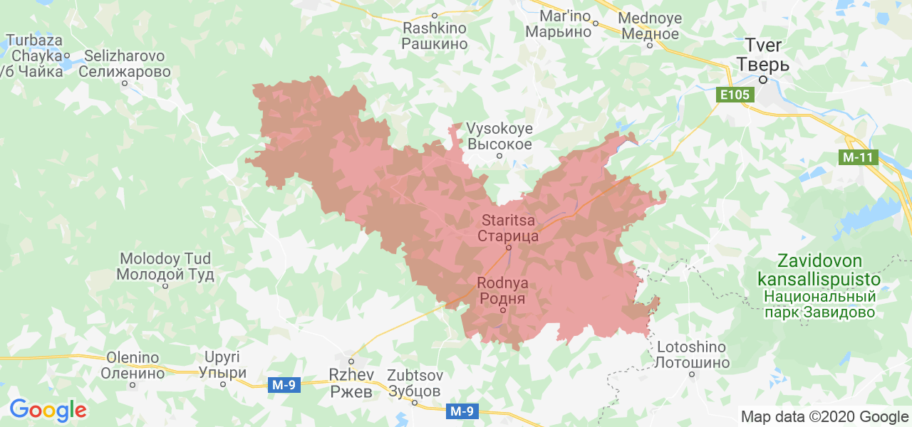 Изображение Старицкого района Тверской области на карте
