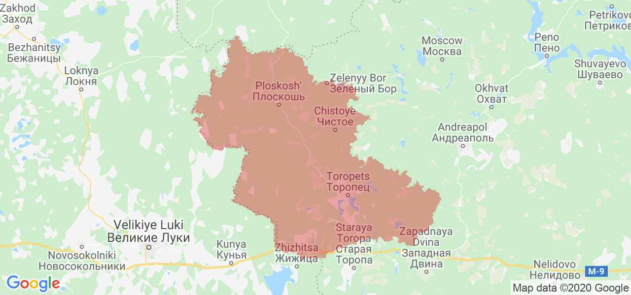 Изображение Торопецкого района Тверской области на карте