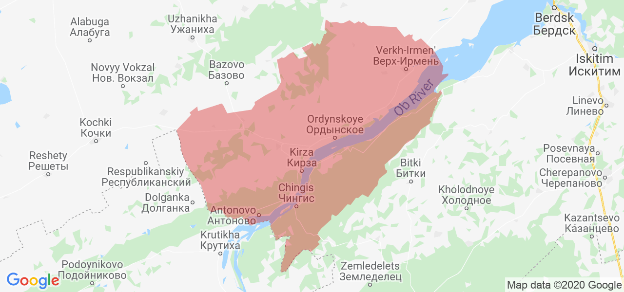 Изображение Ордынского района Новосибирской области на карте