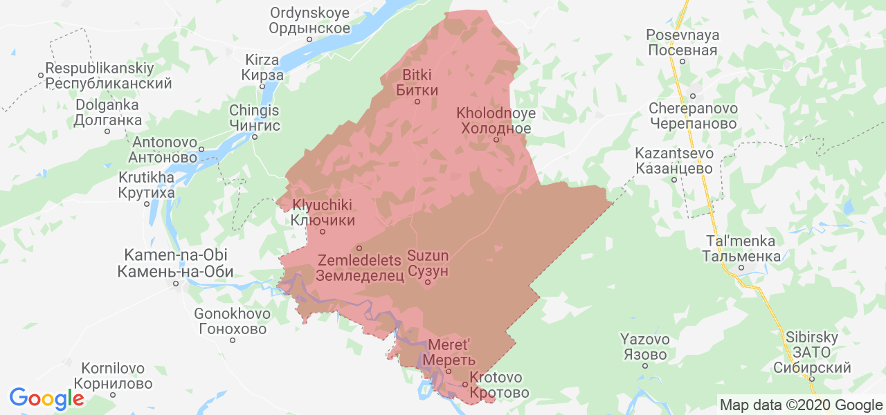 Изображение Сузунского района Новосибирской области на карте