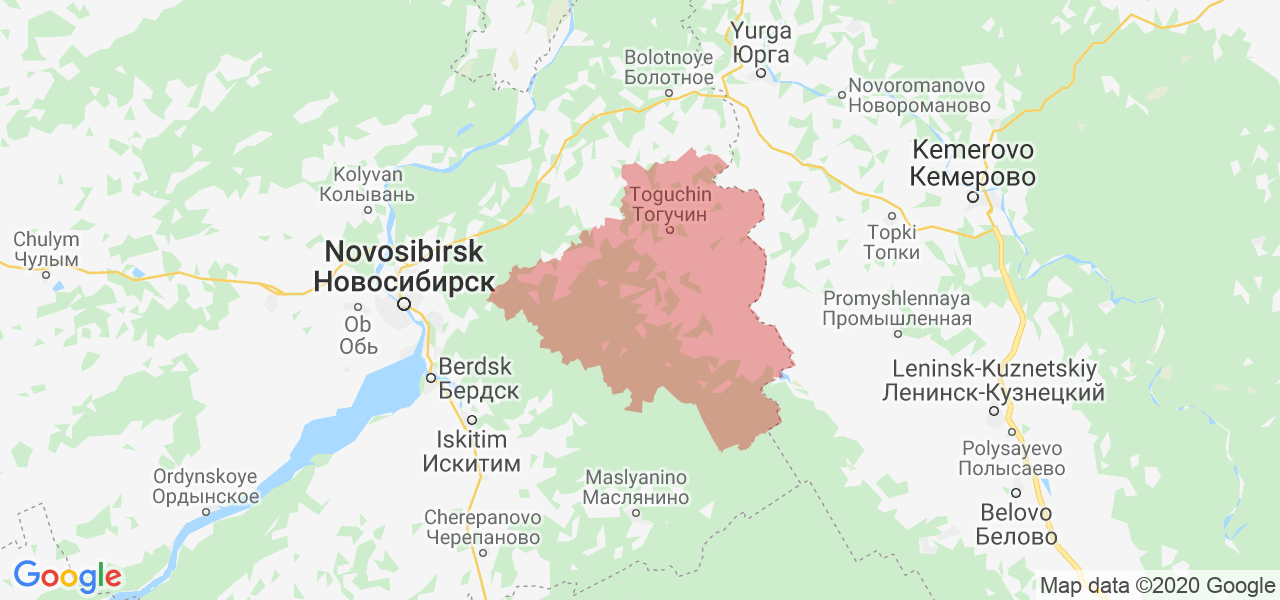 Изображение Тогучинского района Новосибирской области на карте