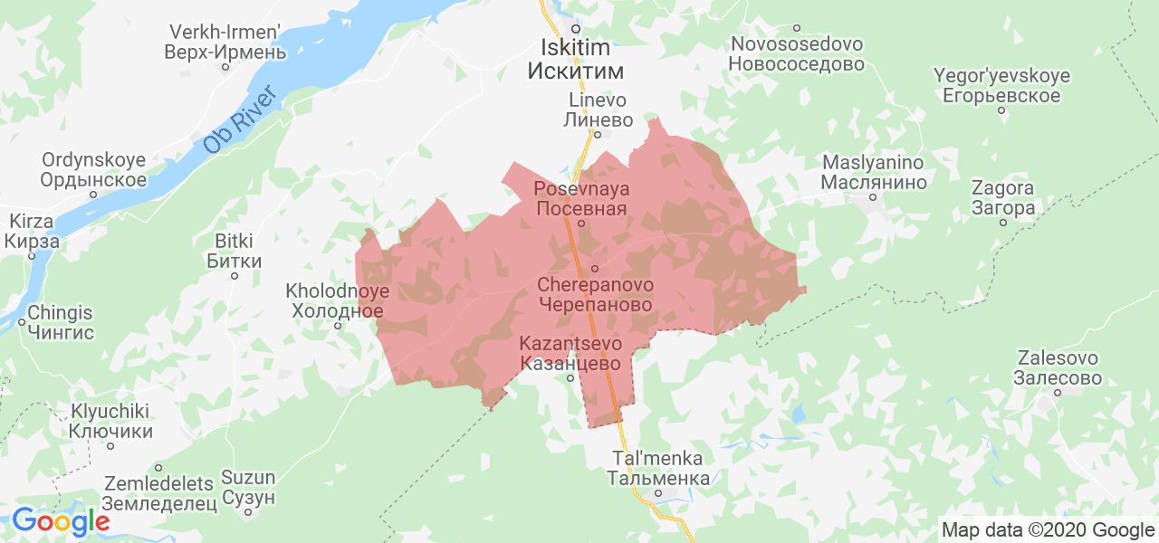 Изображение Черепановского района Новосибирской области на карте