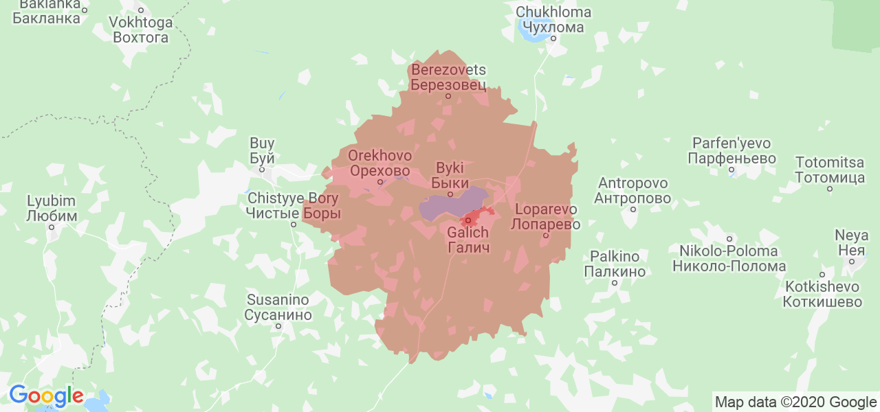 Изображение Галичского района Костромской области на карте