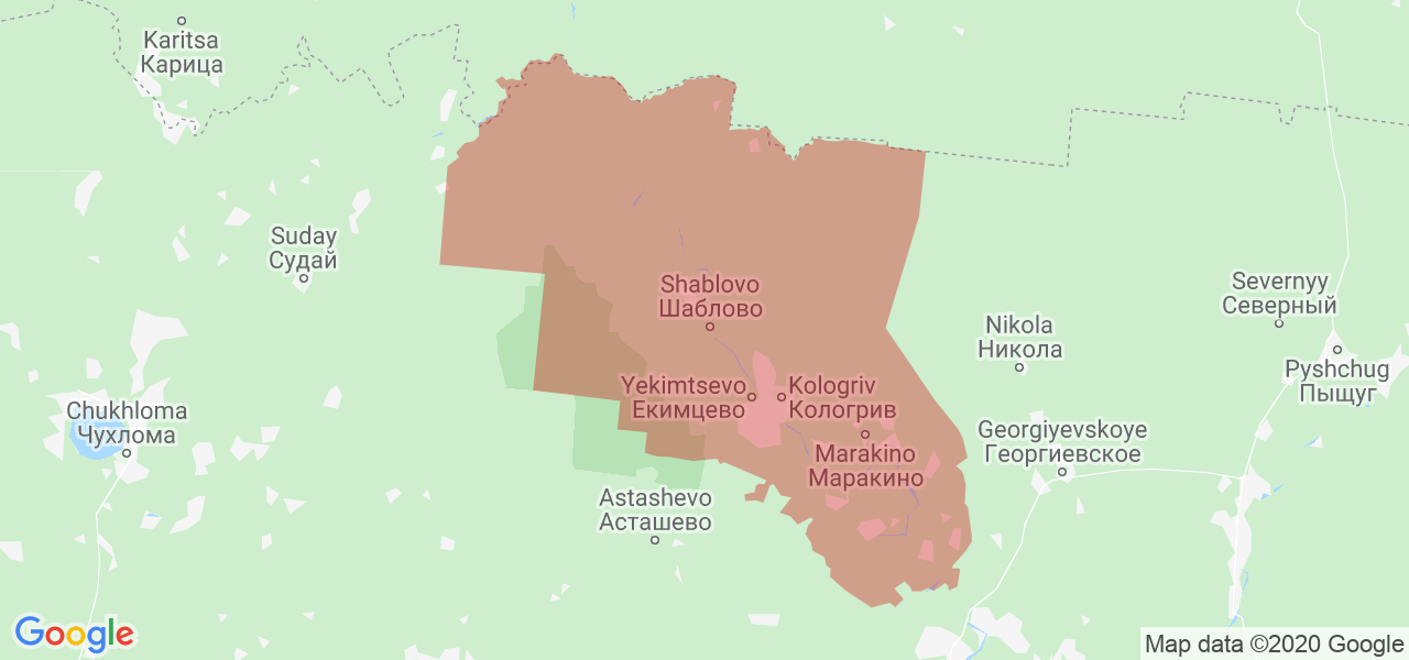 Изображение Кологривского района Костромской области на карте