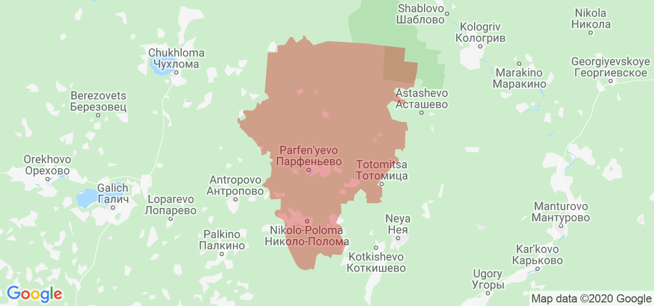 Изображение Парфеньевского района Костромской области на карте