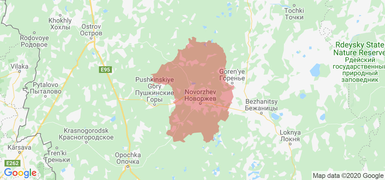 Изображение Новоржевского района Псковской области на карте