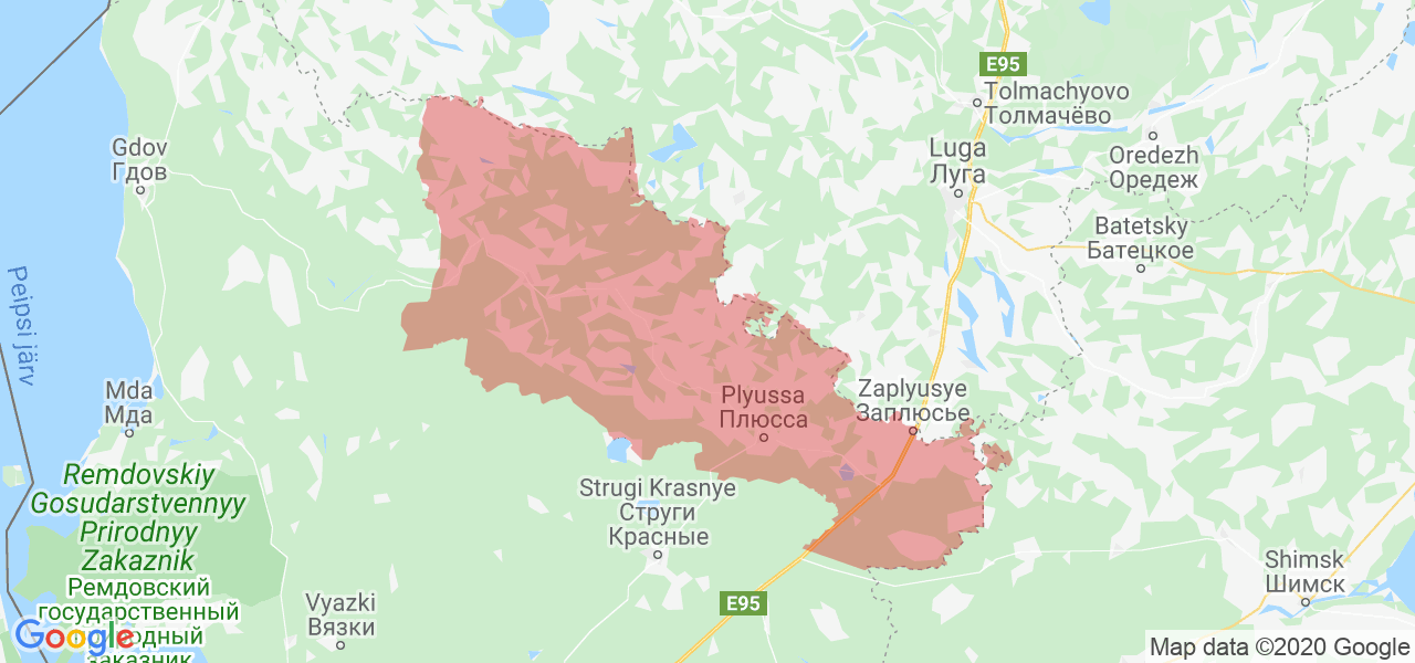 Изображение Плюсского района Псковской области на карте