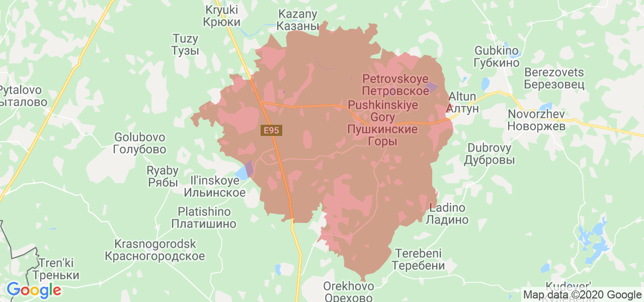 Изображение Пушкиногорского района Псковской области на карте