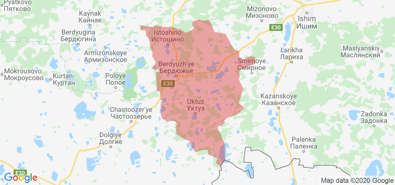Изображение Бердюжского района Тюменской области на карте