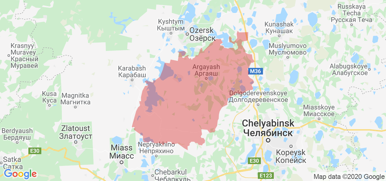 Изображение Аргаяшского района Челябинской области на карте