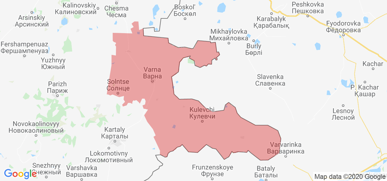 Изображение Варненского района Челябинской области на карте