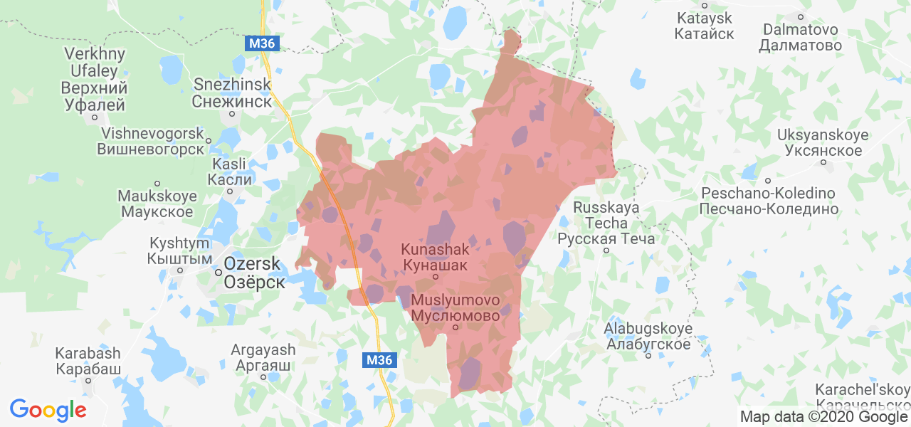 Изображение Кунашакского района Челябинской области на карте