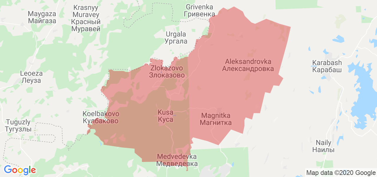 Изображение Кусинского района Челябинской области на карте