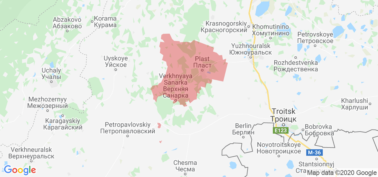 Изображение Пластовского района Челябинской области на карте