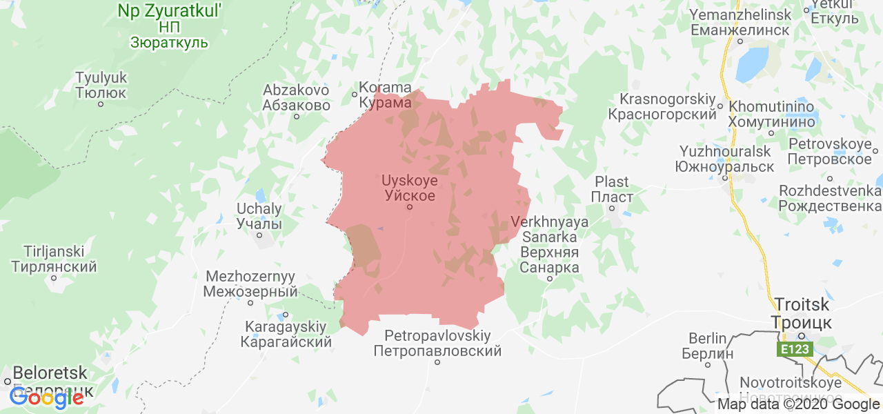 Изображение Уйского района Челябинской области на карте