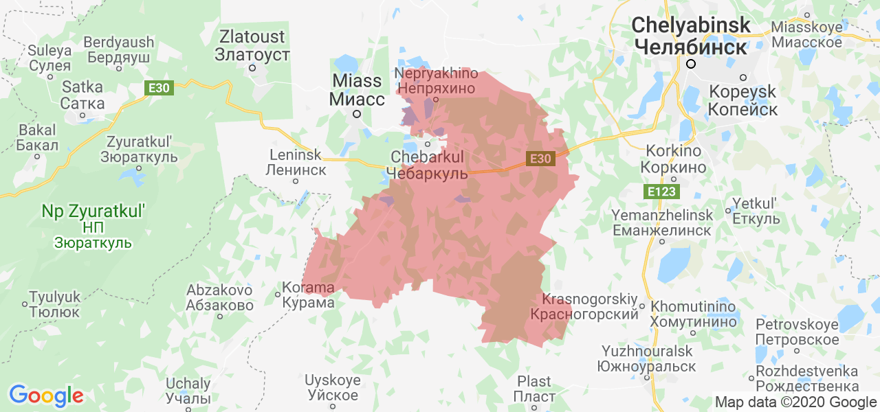 Изображение Чебаркульского района Челябинской области на карте