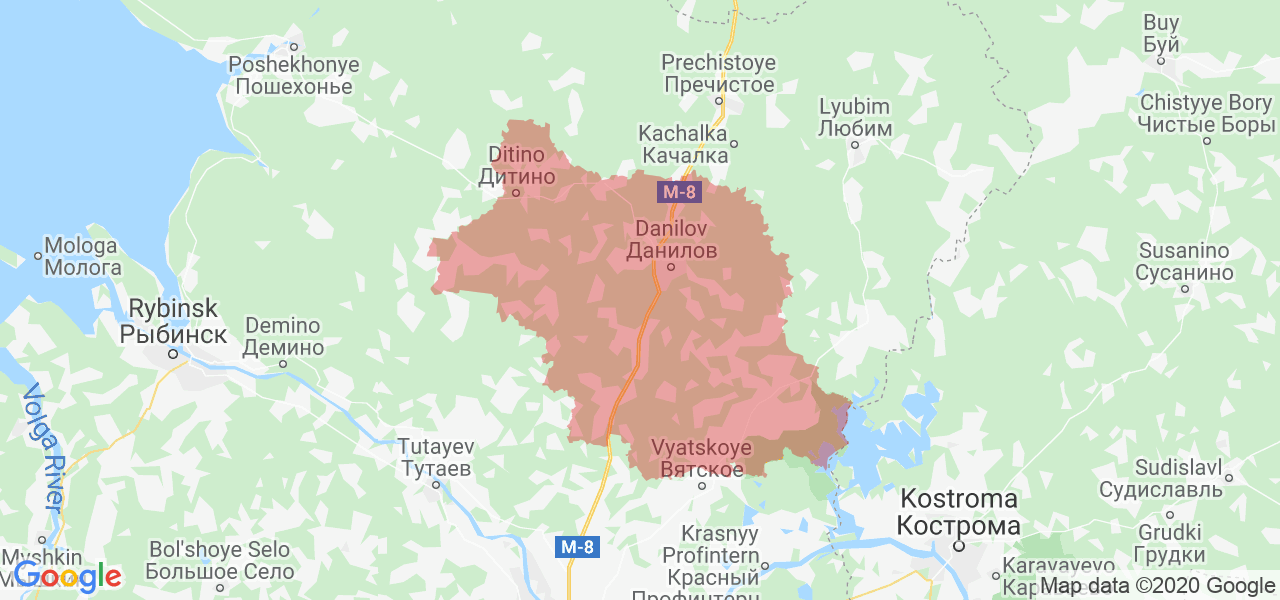 Изображение Даниловского района Ярославской области на карте