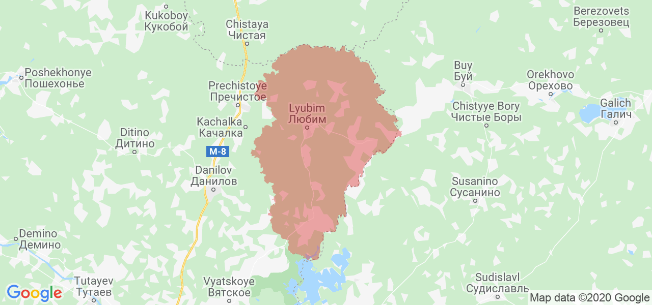 Изображение Любимского района Ярославской области на карте