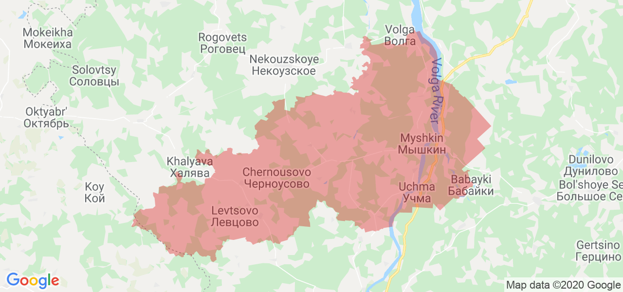 Изображение Мышкинского района Ярославской области на карте