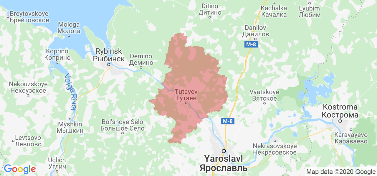 Изображение Тутаевского района Ярославской области на карте