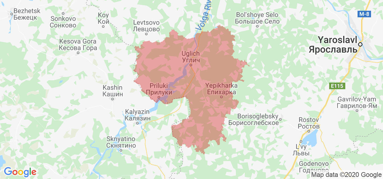 Изображение Угличского района Ярославской области на карте