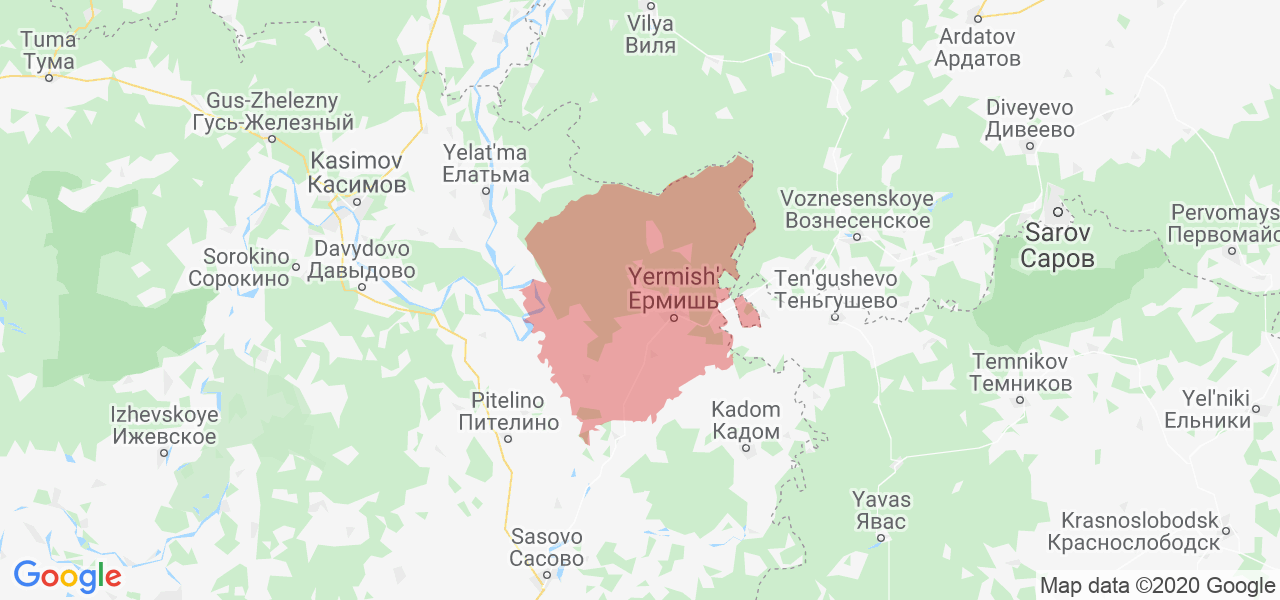 Изображение Ермишинского района Рязанской области на карте