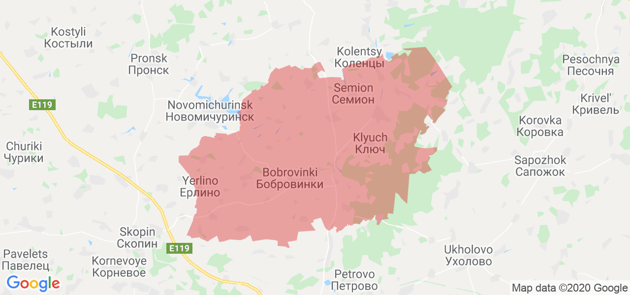 Изображение Кораблинского района Рязанской области на карте