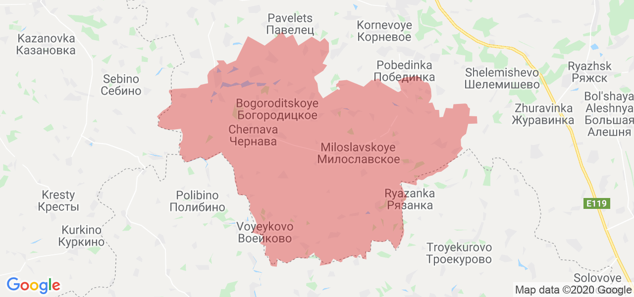 Изображение Милославского района Рязанской области на карте