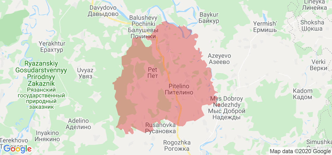 Изображение Пителинского района Рязанской области на карте