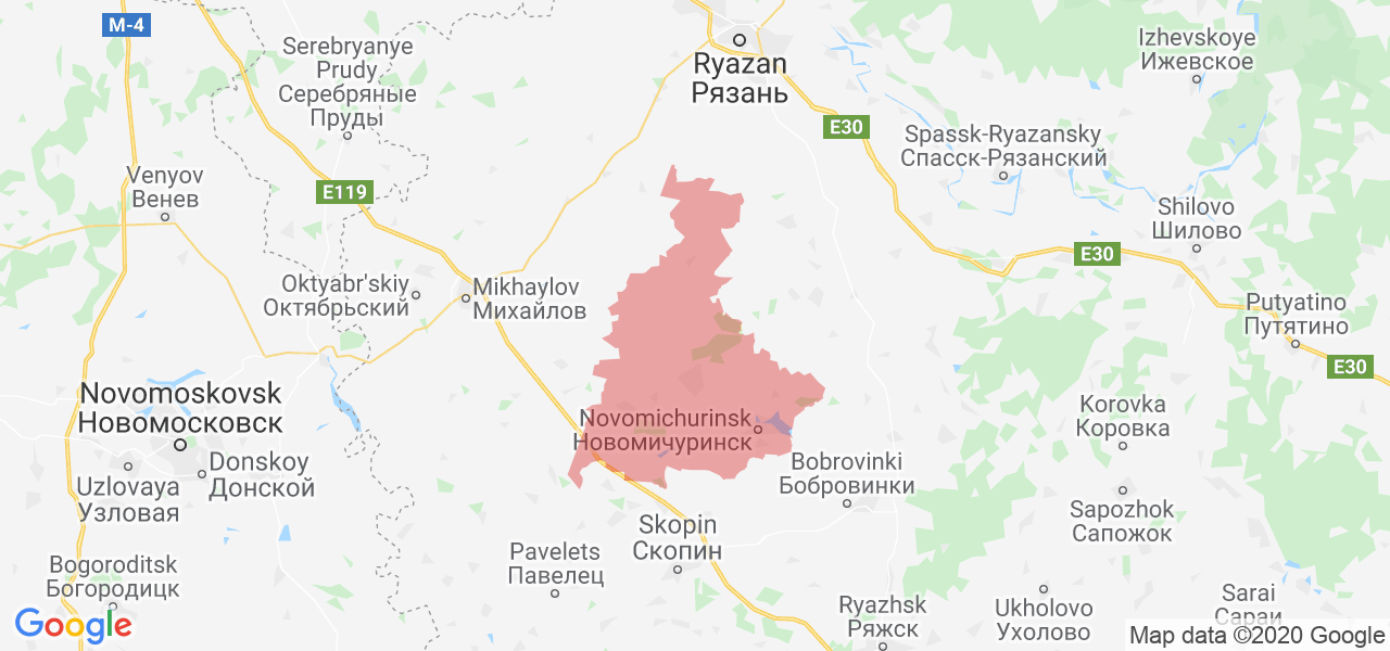 Изображение Пронского района Рязанской области на карте