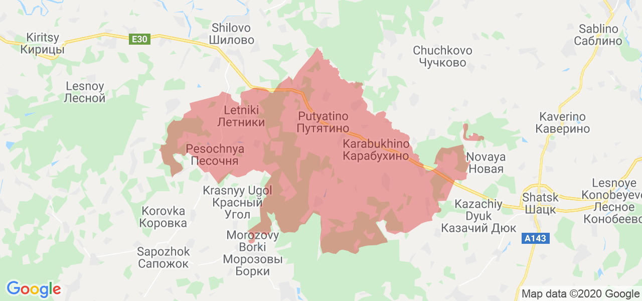 Изображение Путятинского района Рязанской области на карте