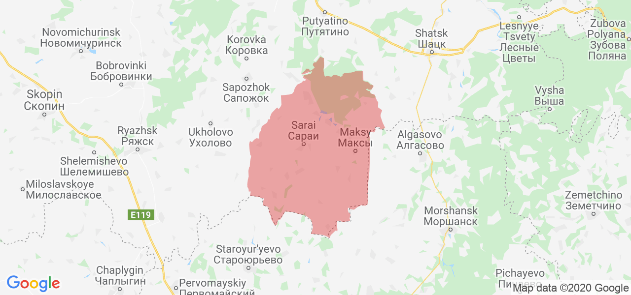 Изображение Сараевского района Рязанской области на карте