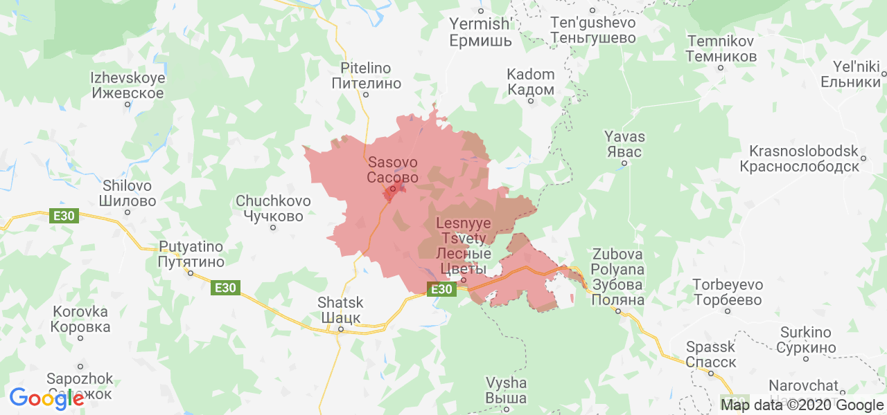 Изображение Сасовского района Рязанской области на карте