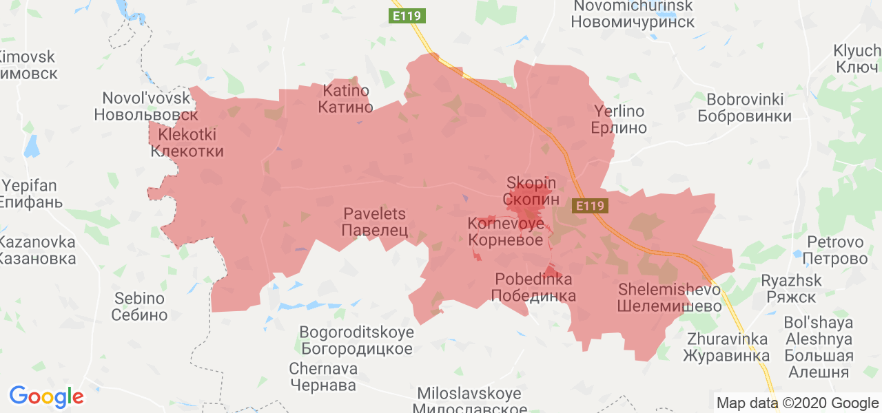 Изображение Скопинского района Рязанской области на карте
