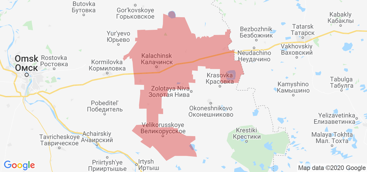 Изображение Калачинского района Омской области на карте