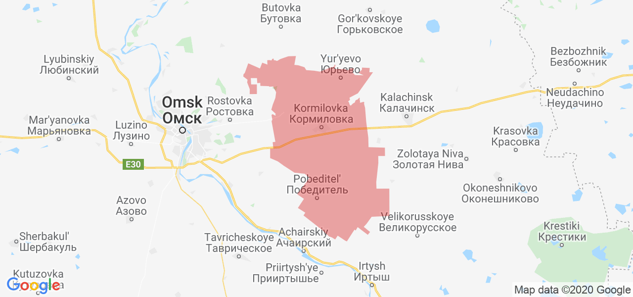 Изображение Кормиловского района Омской области на карте