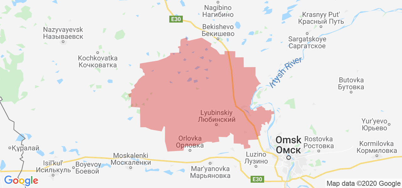 Изображение Любинского района Омской области на карте