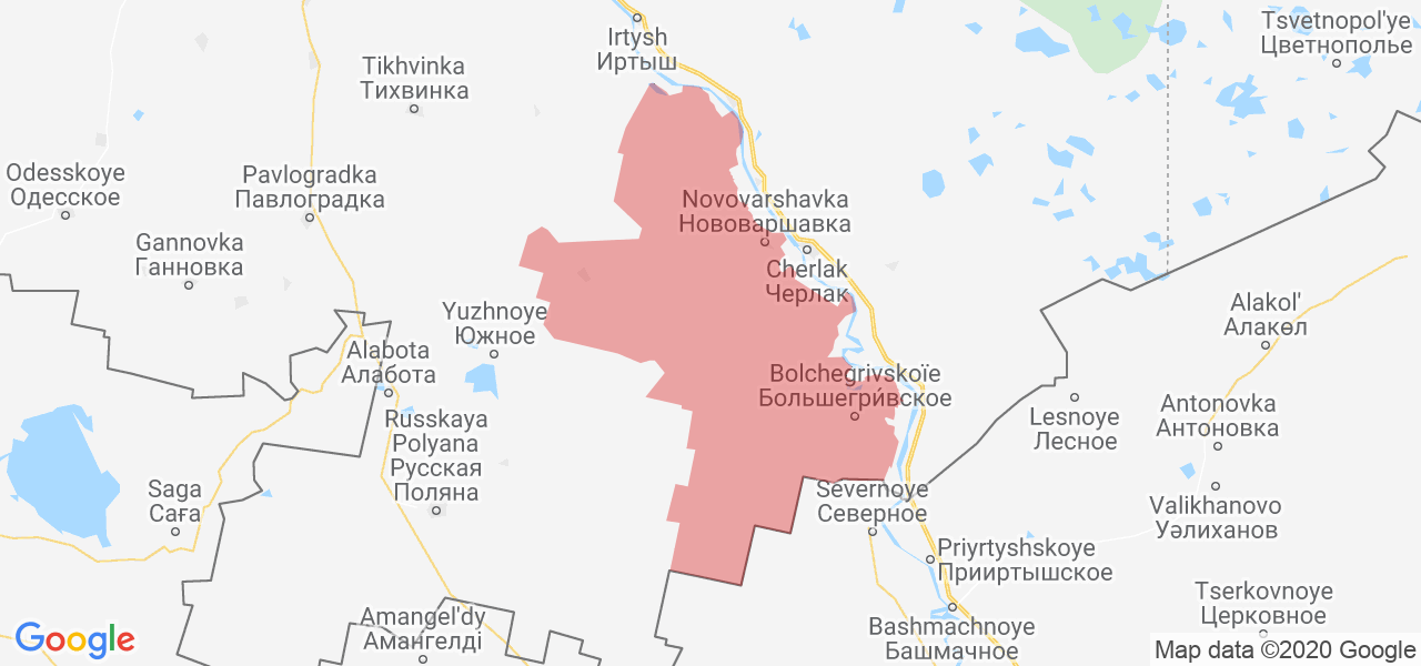 Изображение Нововаршавского района Омской области на карте