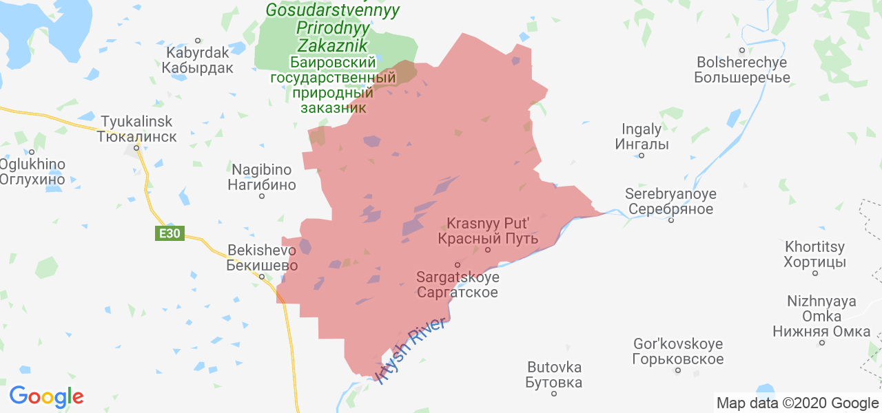 Изображение Саргатского района Омской области на карте