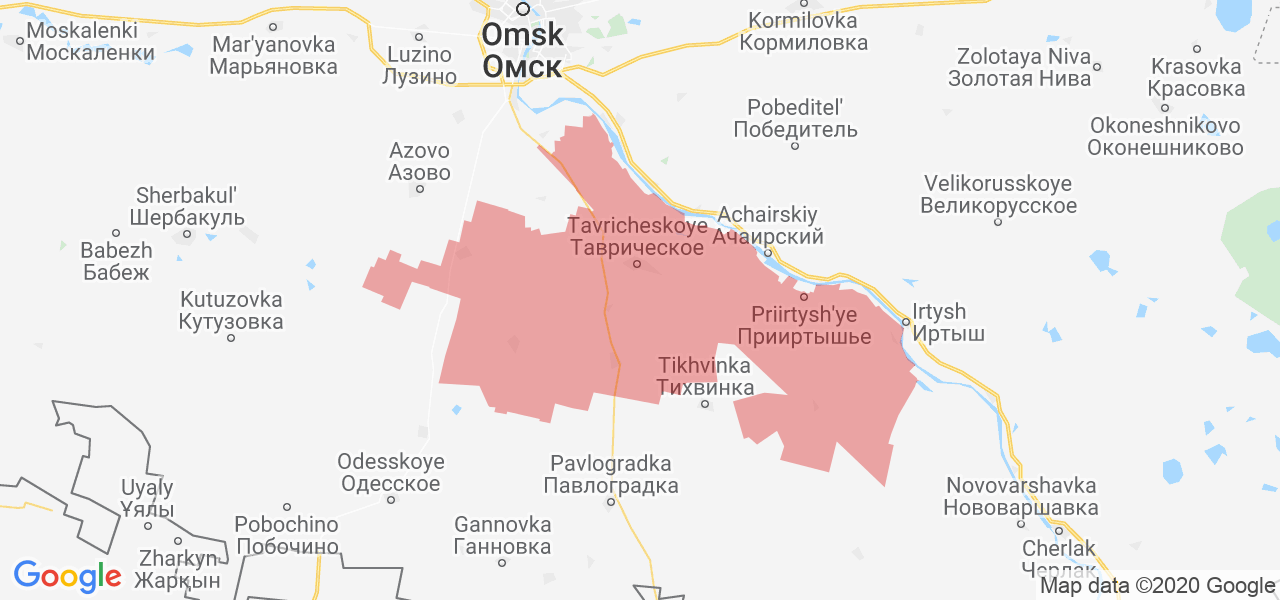 Изображение Таврического района Омской области на карте