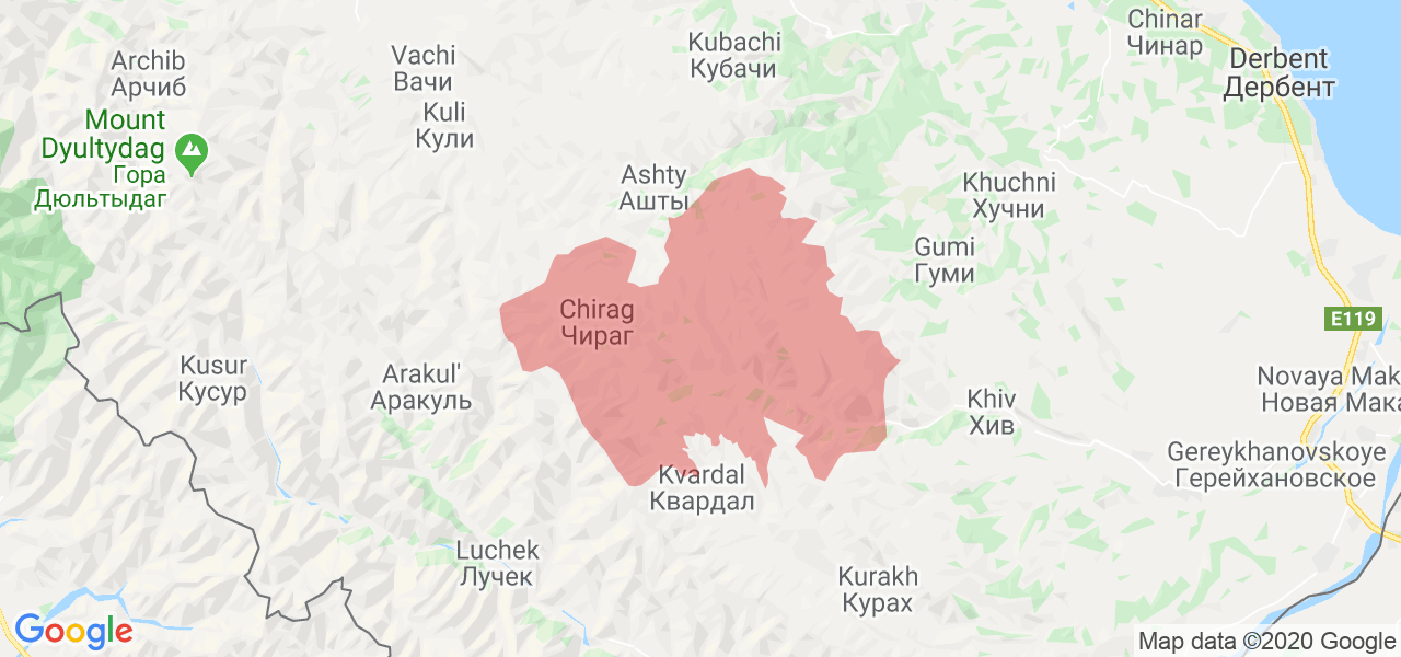 Изображение Агульского района Республики Дагестан на карте