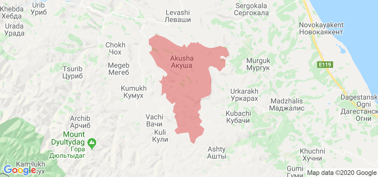 Изображение Акушинского района Республики Дагестан на карте