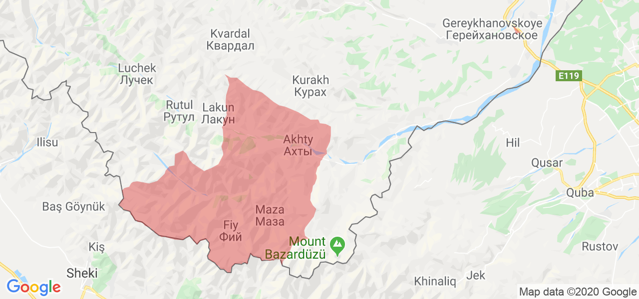 Изображение Ахтынского района Республики Дагестан на карте