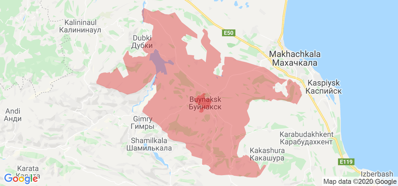 Изображение Буйнакского района Республики Дагестан на карте