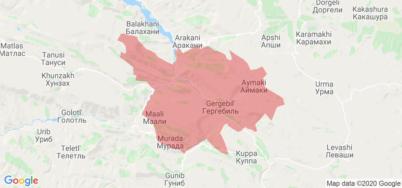 Изображение Гергебильского района Республики Дагестан на карте