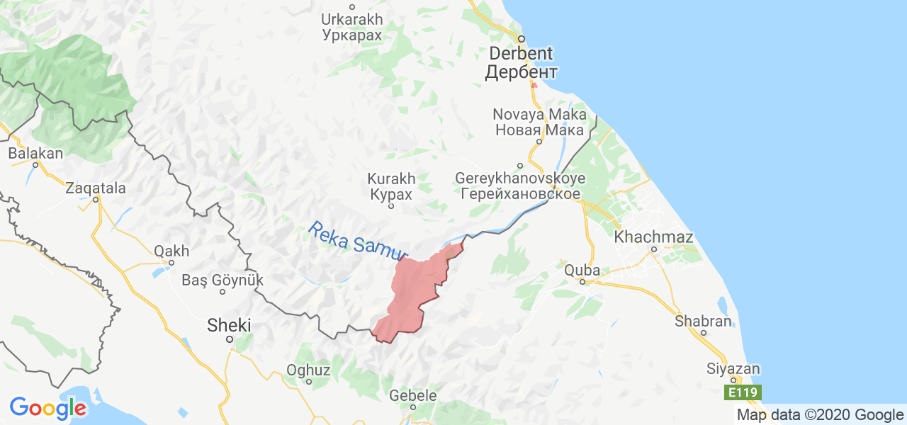Изображение Докузпаринского района Республики Дагестан на карте